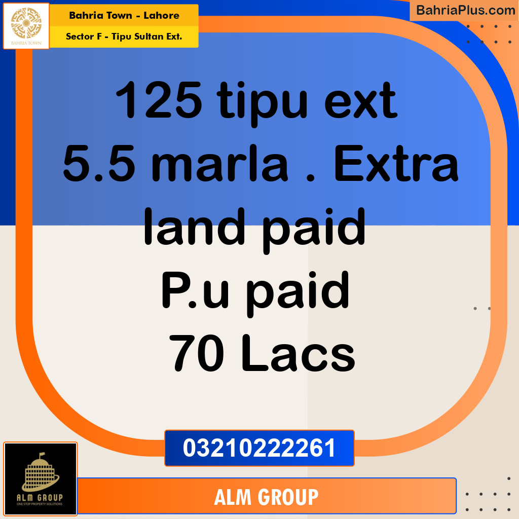 5.5 Marla Residential Plot for Sale in Sector F - Tipu Sultan Ext. -  Bahria Town, Lahore - (BP-334181)