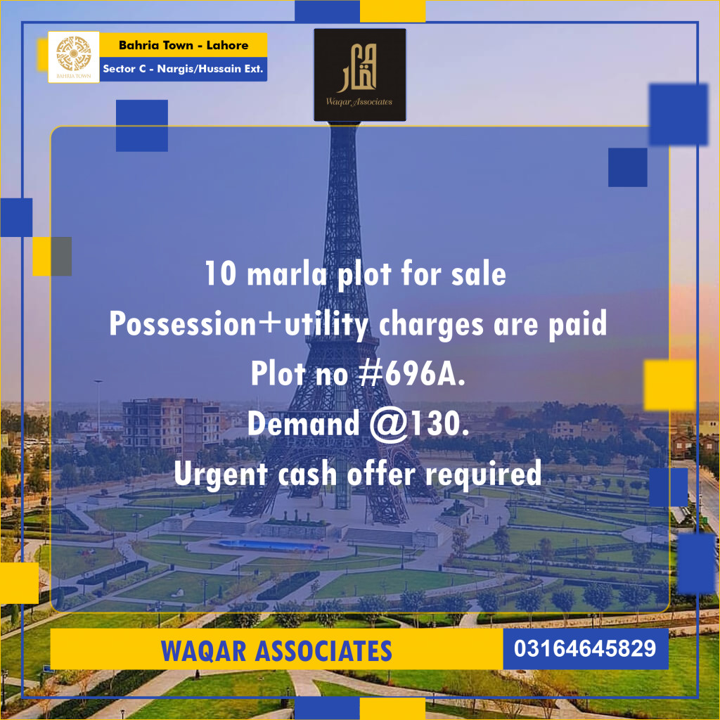 10 Marla Residential Plot for Sale in Sector C - Nargis/Hussain Ext. -  Bahria Town, Lahore - (BP-334188)
