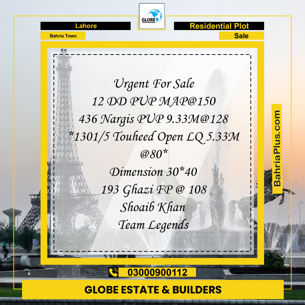 10 Marla Residential Plot for Sale in Bahria Town, Lahore - (BP-334200)