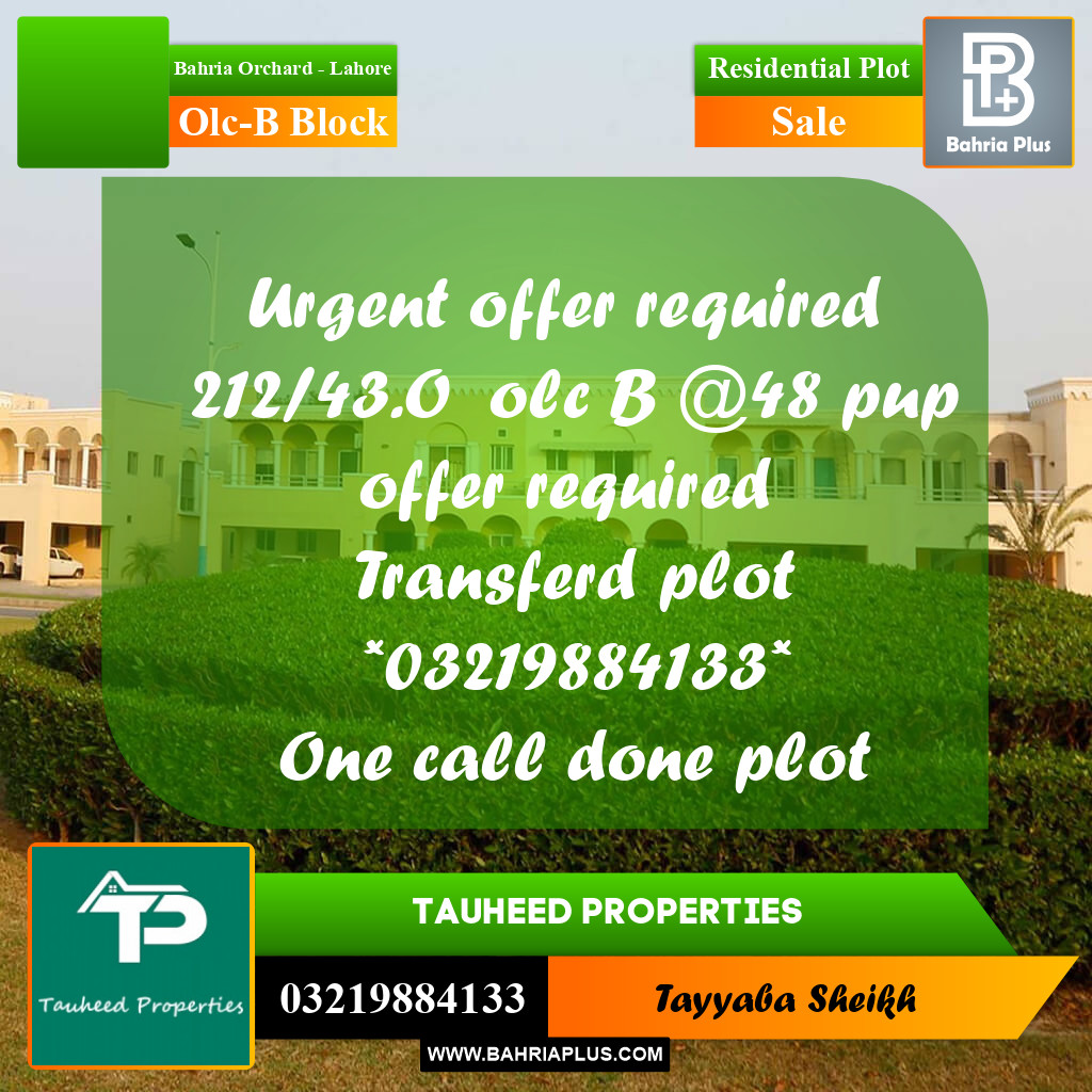 5 Marla Residential Plot for Sale in OLC-B Block -  Bahria Orchard, Lahore - (BP-334323)