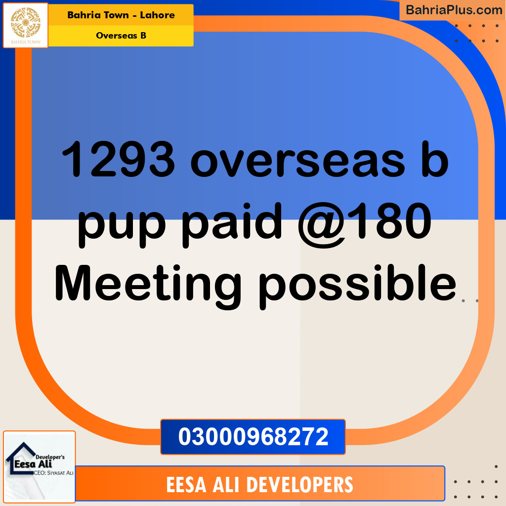 10 Marla Residential Plot for Sale in Overseas B -  Bahria Town, Lahore - (BP-334440)