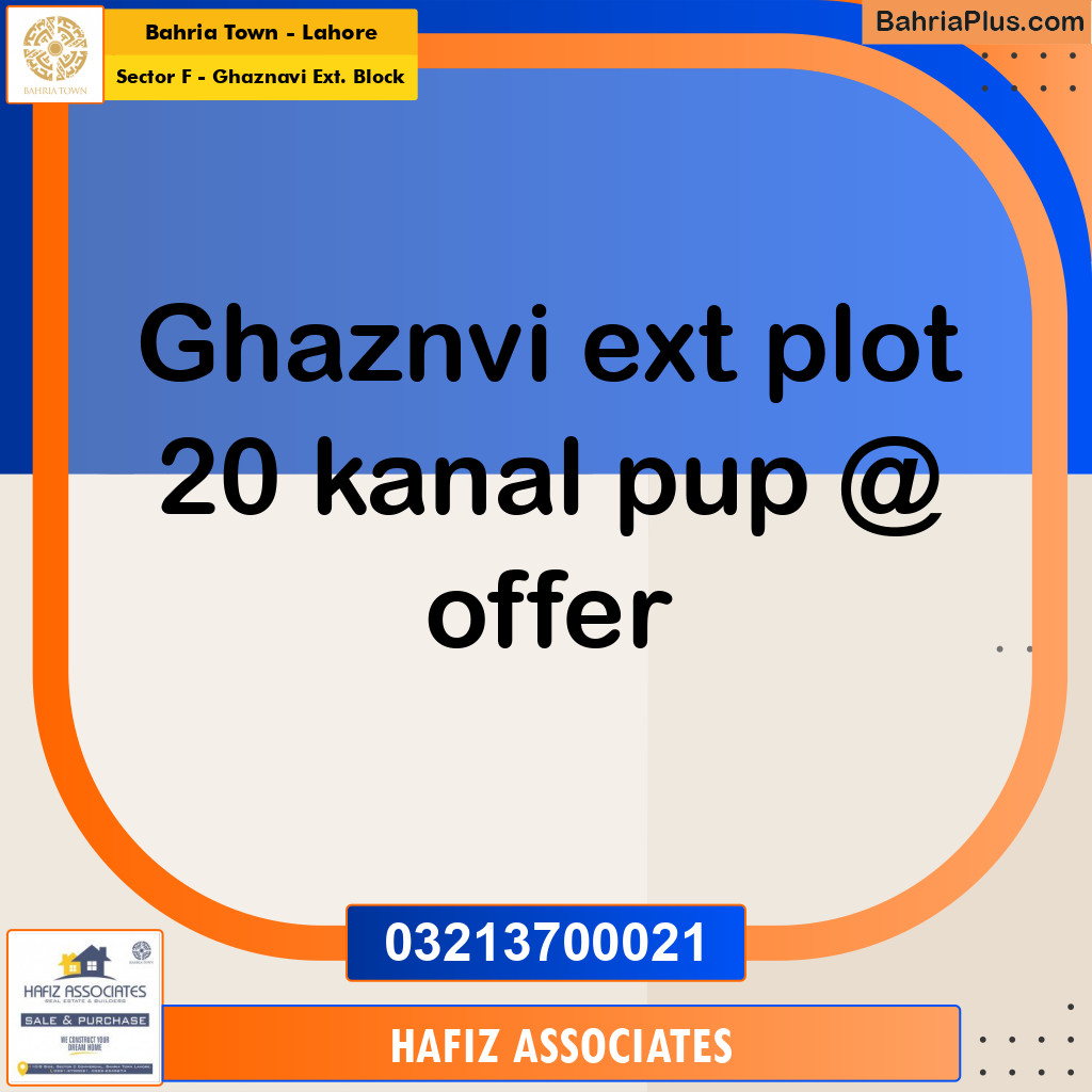 1 Kanal Residential Plot for Sale in Sector F - Ghaznavi Ext. Block -  Bahria Town, Lahore - (BP-334495)