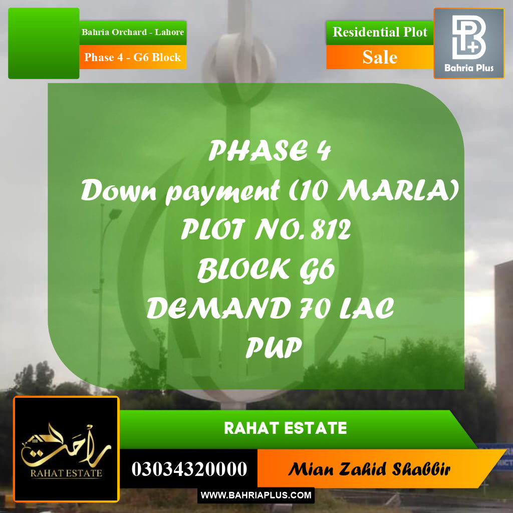 10 Marla Residential Plot for Sale in Phase 4 - G6 Block -  Bahria Orchard, Lahore - (BP-334502)