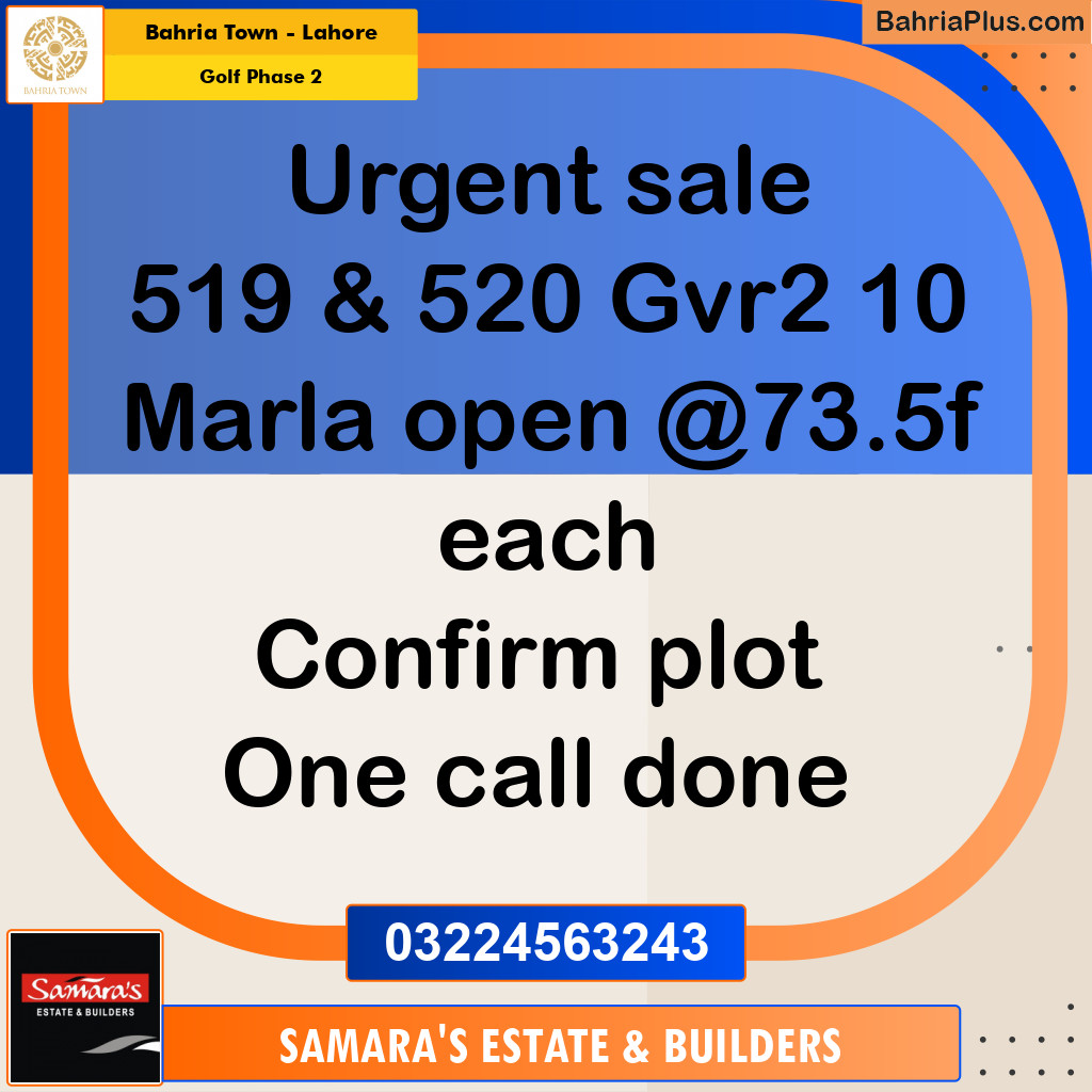 10 Marla Residential Plot for Sale in Golf Phase 2 -  Bahria Town, Lahore - (BP-334520)