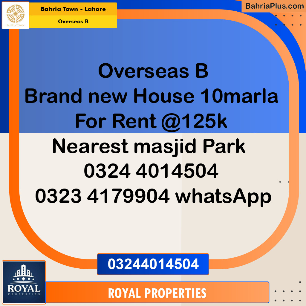 Residential House for Rent in Overseas B -  Bahria Town, Lahore - (BP-334527)