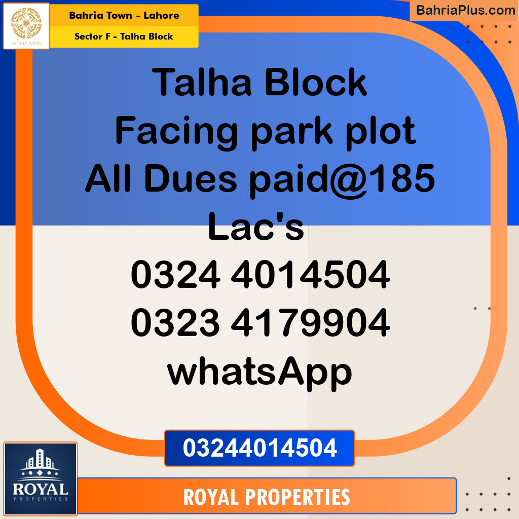 Residential Plot for Sale in Sector F - Talha Block -  Bahria Town, Lahore - (BP-334532)
