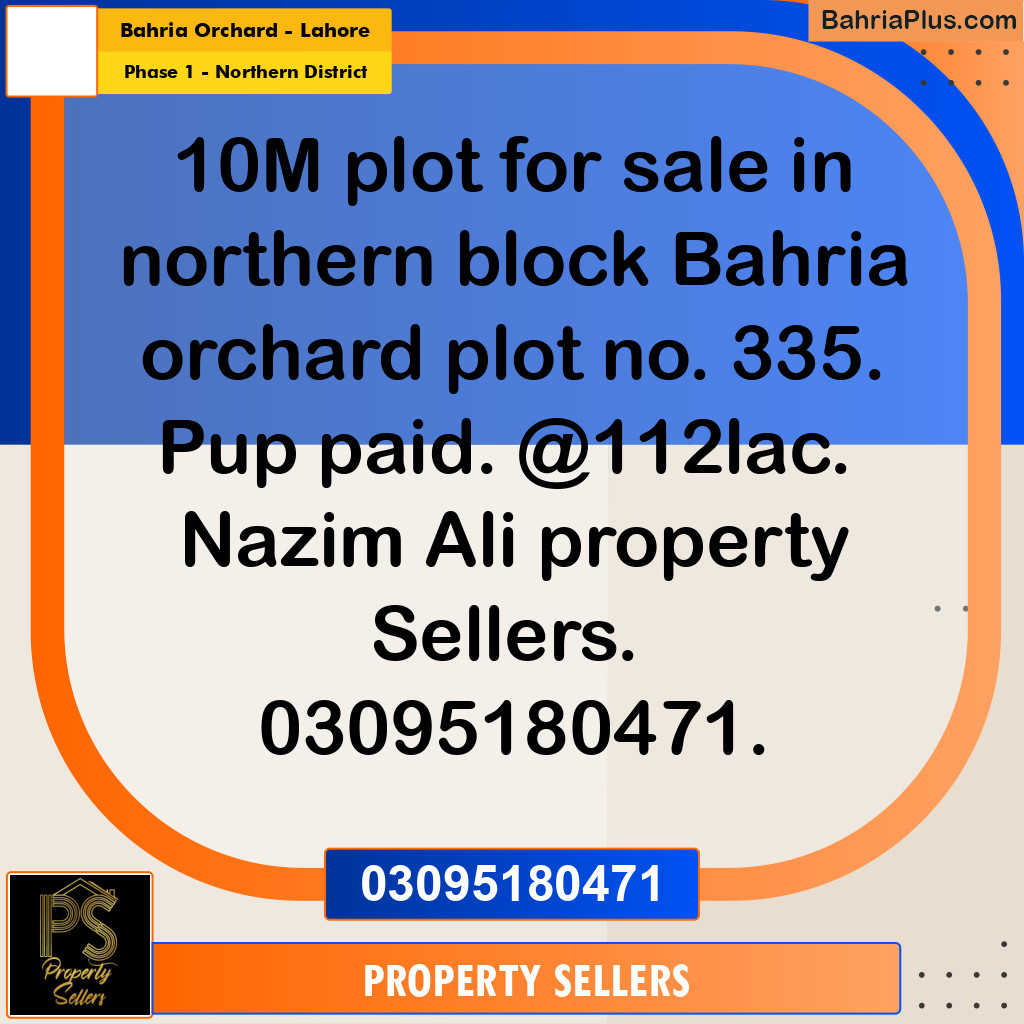 10 Marla Residential Plot for Sale in Phase 1 - Northern District -  Bahria Orchard, Lahore - (BP-334543)