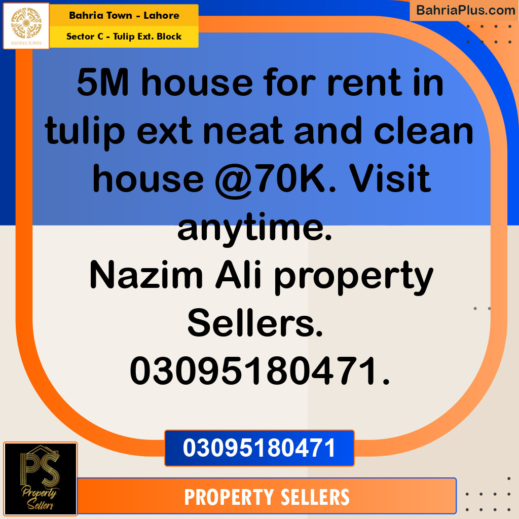 5 Marla Residential House for Rent in Sector C - Tulip Ext. Block -  Bahria Town, Lahore - (BP-334572)