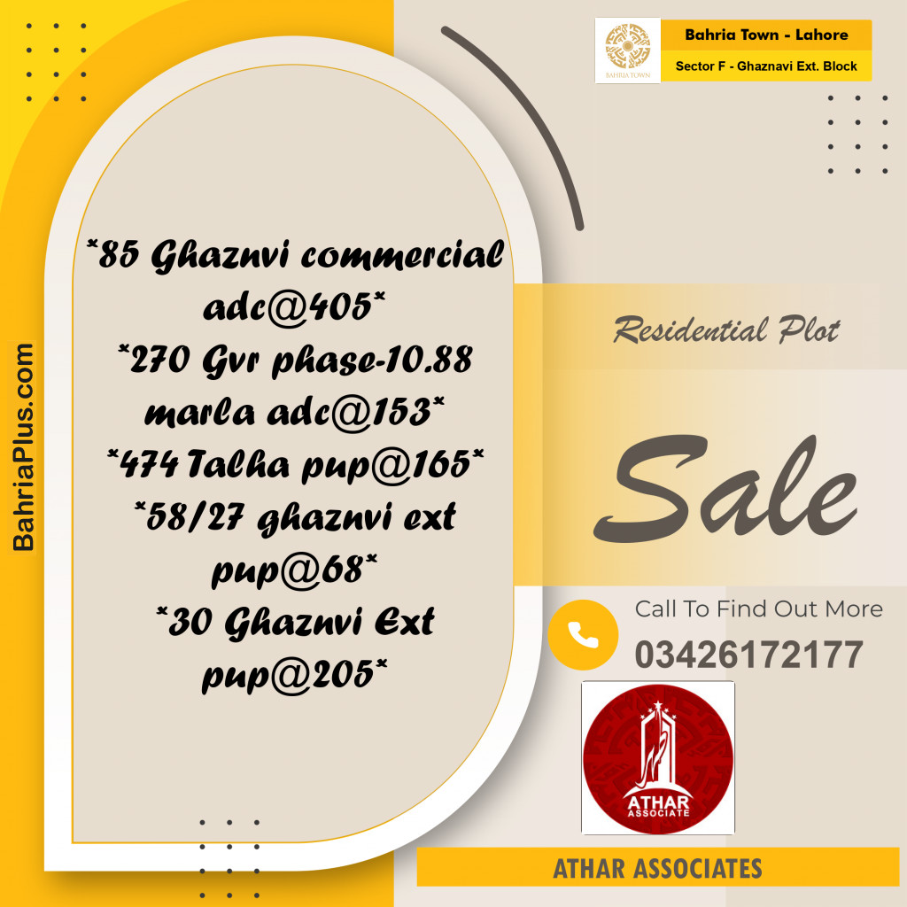 20 Kanal Residential Plot for Sale in Sector F - Ghaznavi Ext. Block -  Bahria Town, Lahore - (BP-334600)