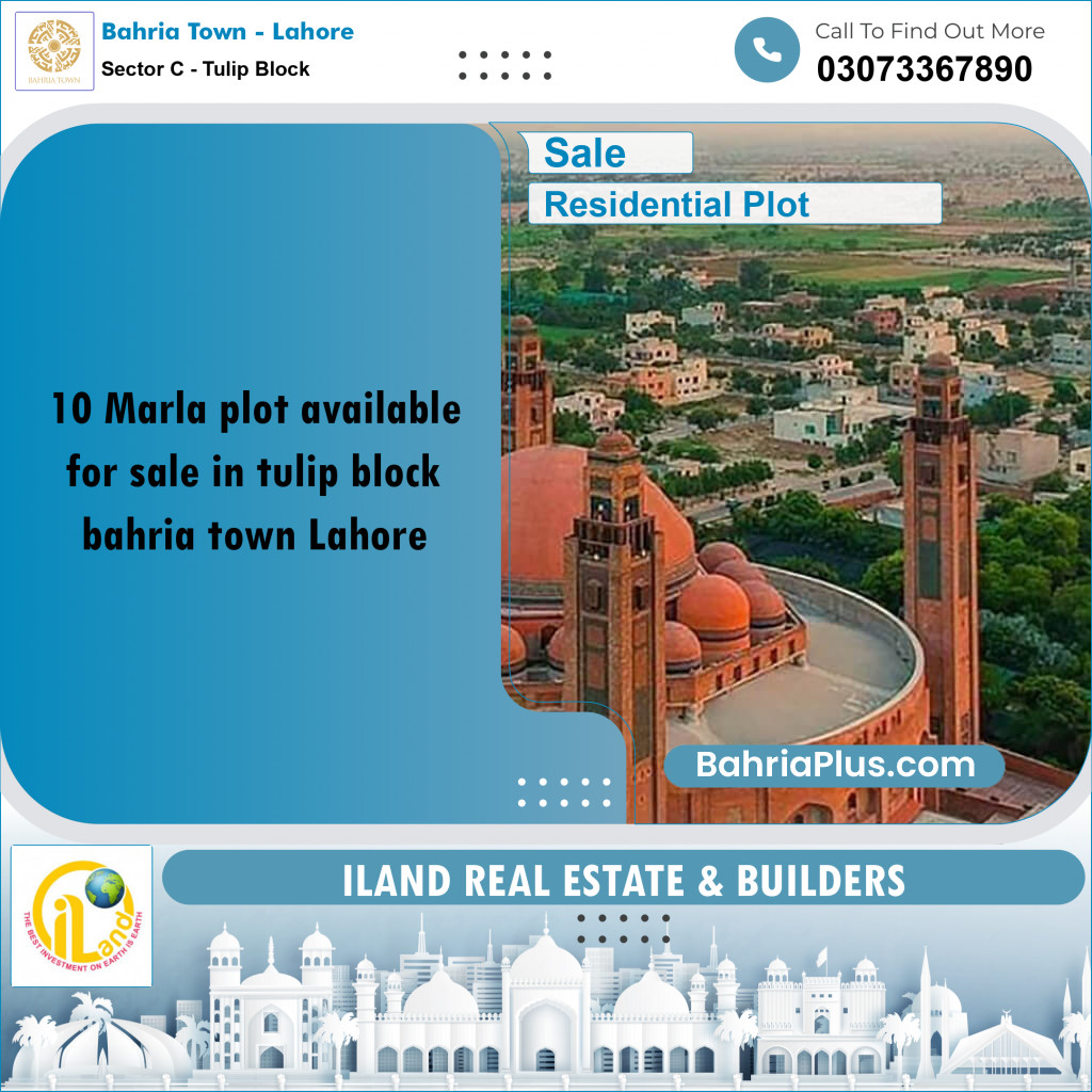 10 Marla Residential Plot for Sale in Sector C - Tulip Block -  Bahria Town, Lahore - (BP-334608)