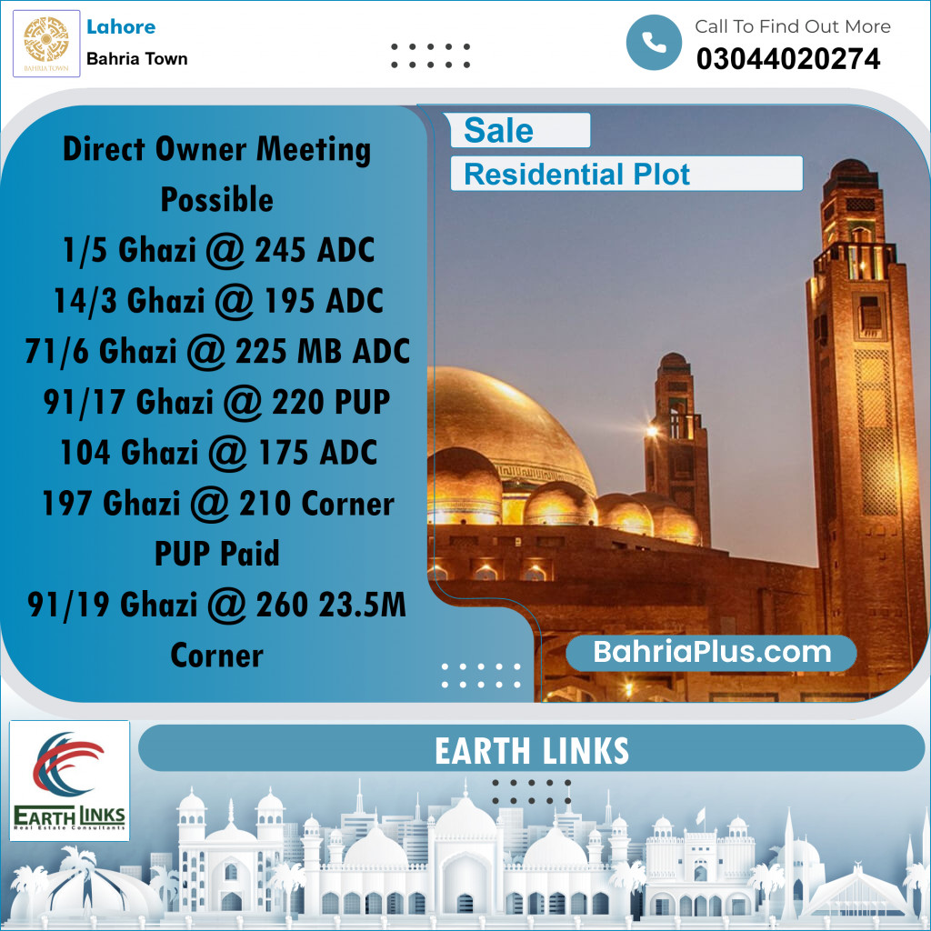 1 Kanal Residential Plot for Sale in Bahria Town, Lahore - (BP-334620)