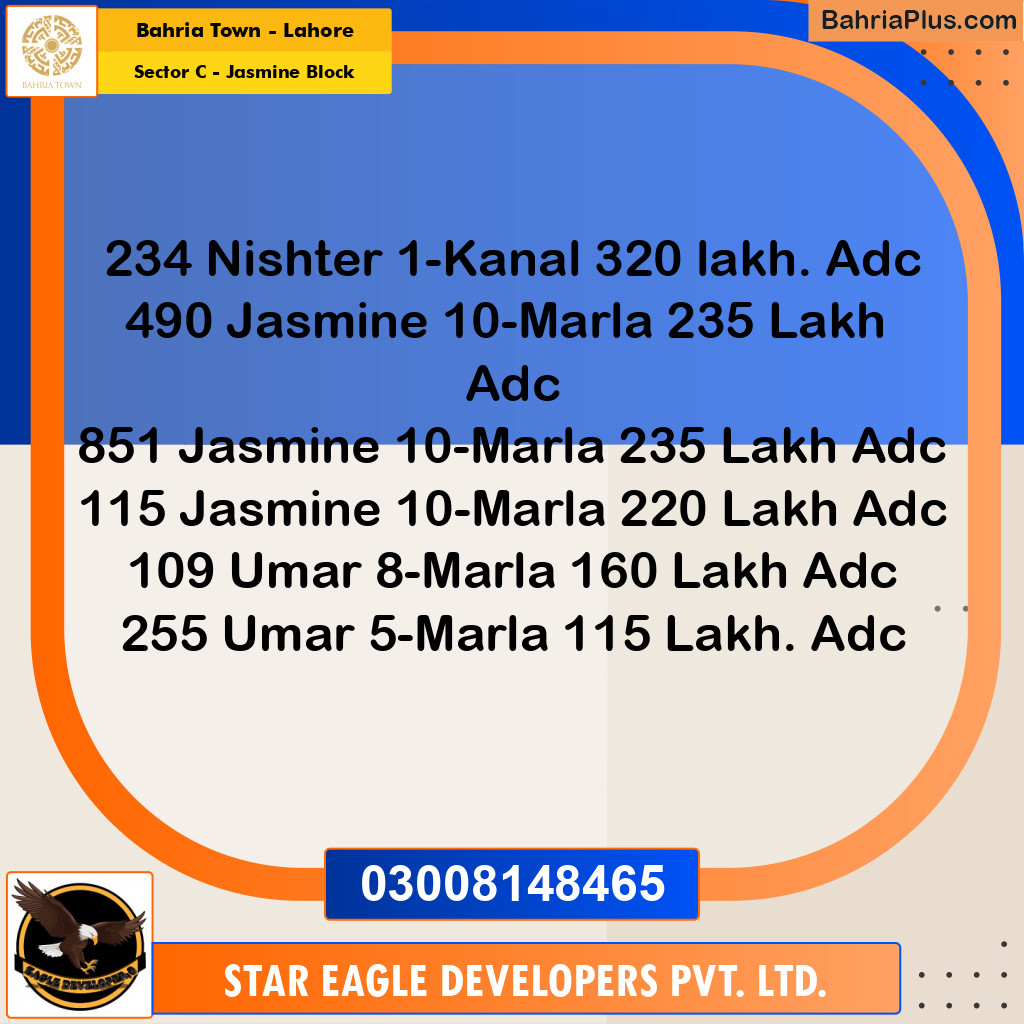 10 Marla Residential Plot for Sale in Sector C - Jasmine Block -  Bahria Town, Lahore - (BP-334653)