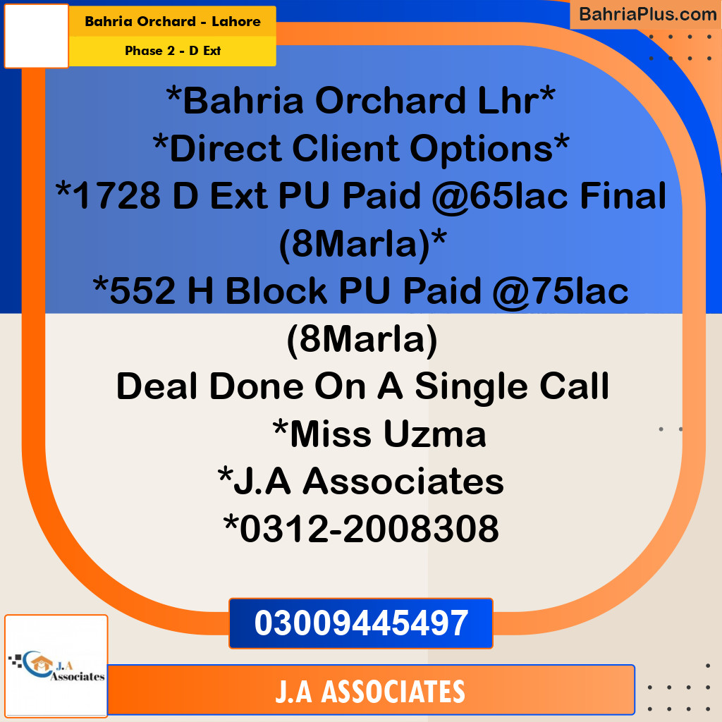 8 Marla Residential Plot for Sale in Phase 2 - D Ext -  Bahria Orchard, Lahore - (BP-334670)