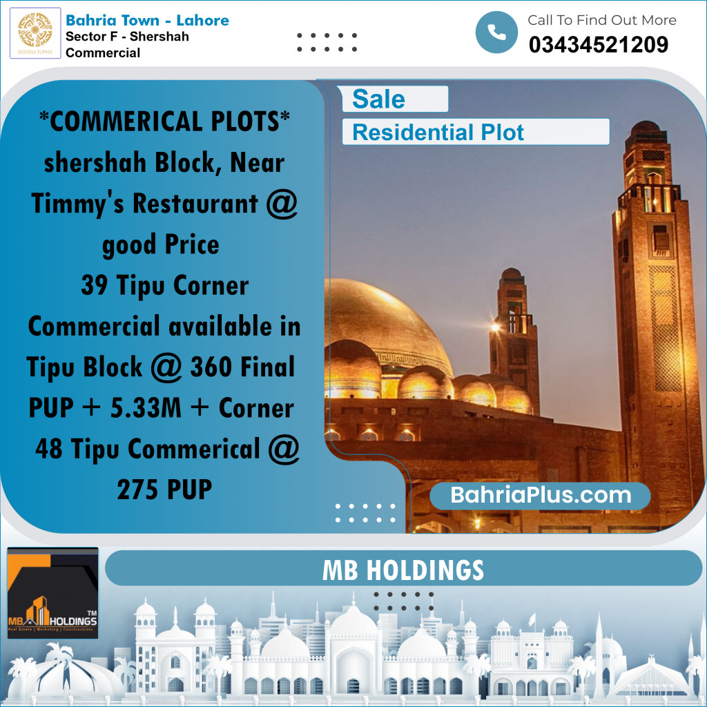 5 Marla Residential Plot for Sale in Sector F - Shershah Commercial -  Bahria Town, Lahore - (BP-334703)