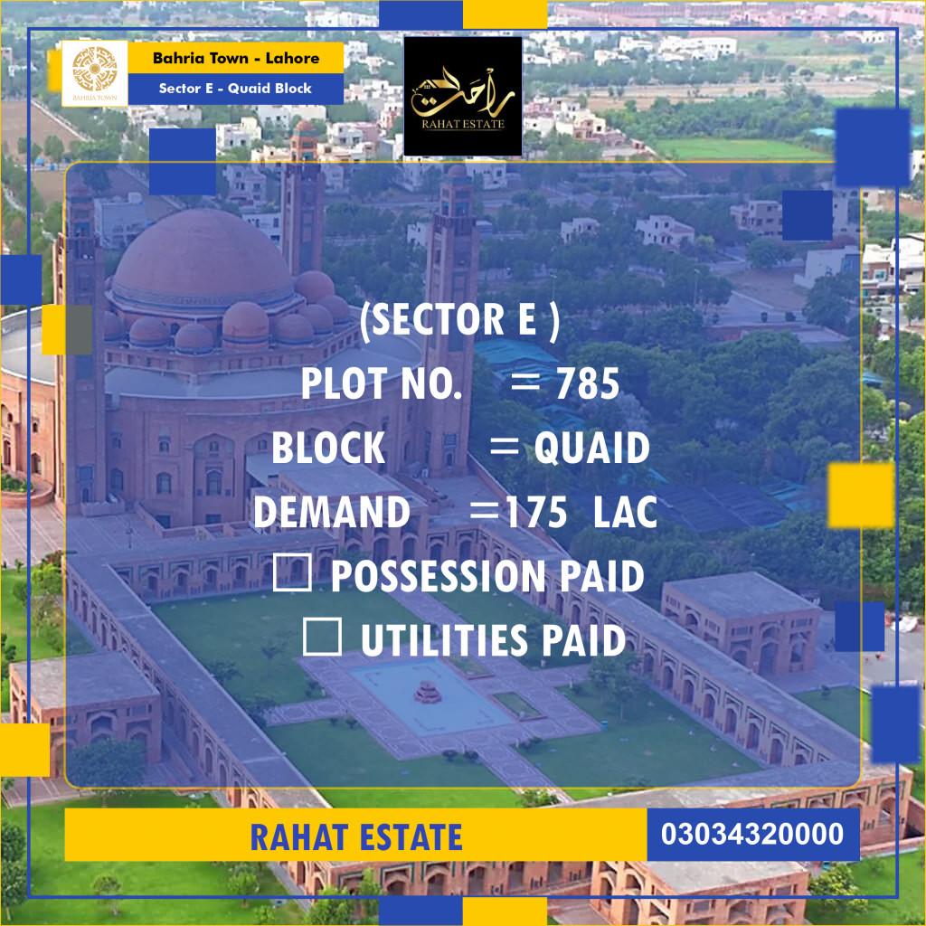 10 Marla Residential Plot for Sale in Sector E - Quaid Block -  Bahria Town, Lahore - (BP-334752)
