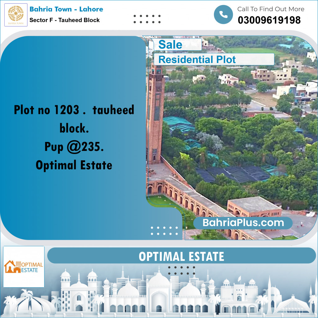 20 Marla Residential Plot for Sale in Sector F - Tauheed Block -  Bahria Town, Lahore - (BP-334786)