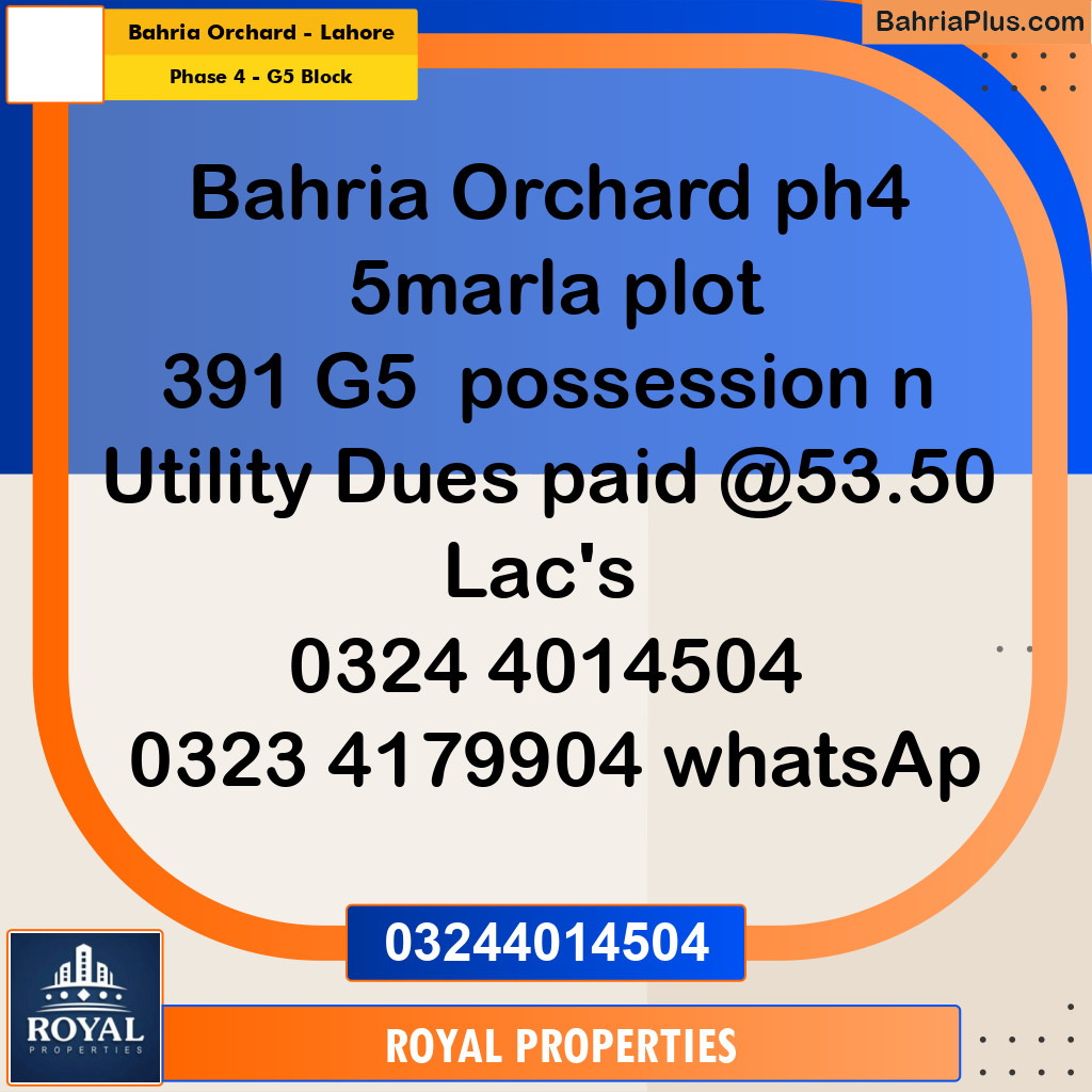 Residential Plot for Sale in Phase 4 - G5 Block -  Bahria Orchard, Lahore - (BP-334817)