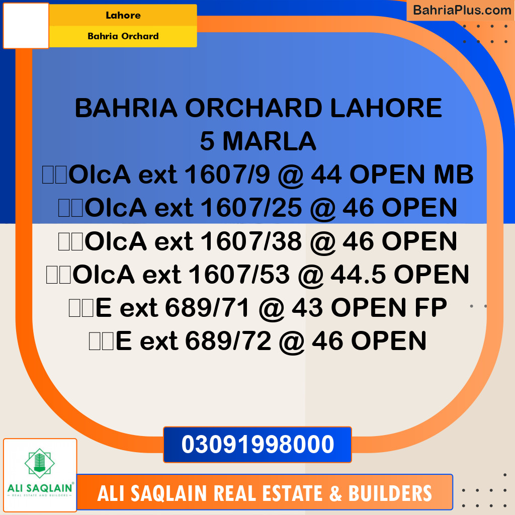 5 Marla Residential Plot for Sale in Bahria Orchard, Lahore - (BP-334827)