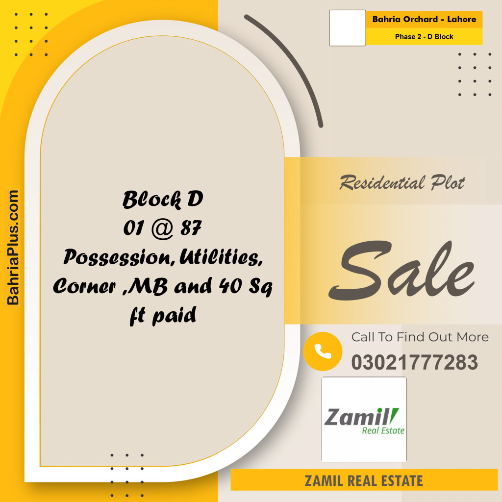 8 Marla Residential Plot for Sale in Phase 2 - D Block -  Bahria Orchard, Lahore - (BP-334836)