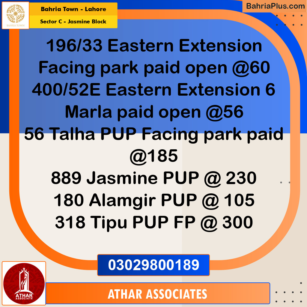 10 Marla Residential Plot for Sale in Sector C - Jasmine Block -  Bahria Town, Lahore - (BP-334839)