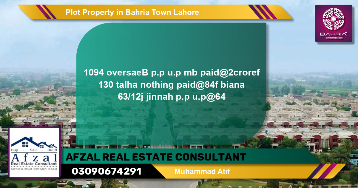 Residential Plot for Sale in Bahria Town, Lahore - (BP-33484)