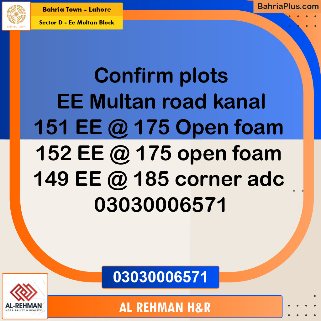 1 Marla Residential Plot for Sale in Sector D - EE Multan Block -  Bahria Town, Lahore - (BP-334865)