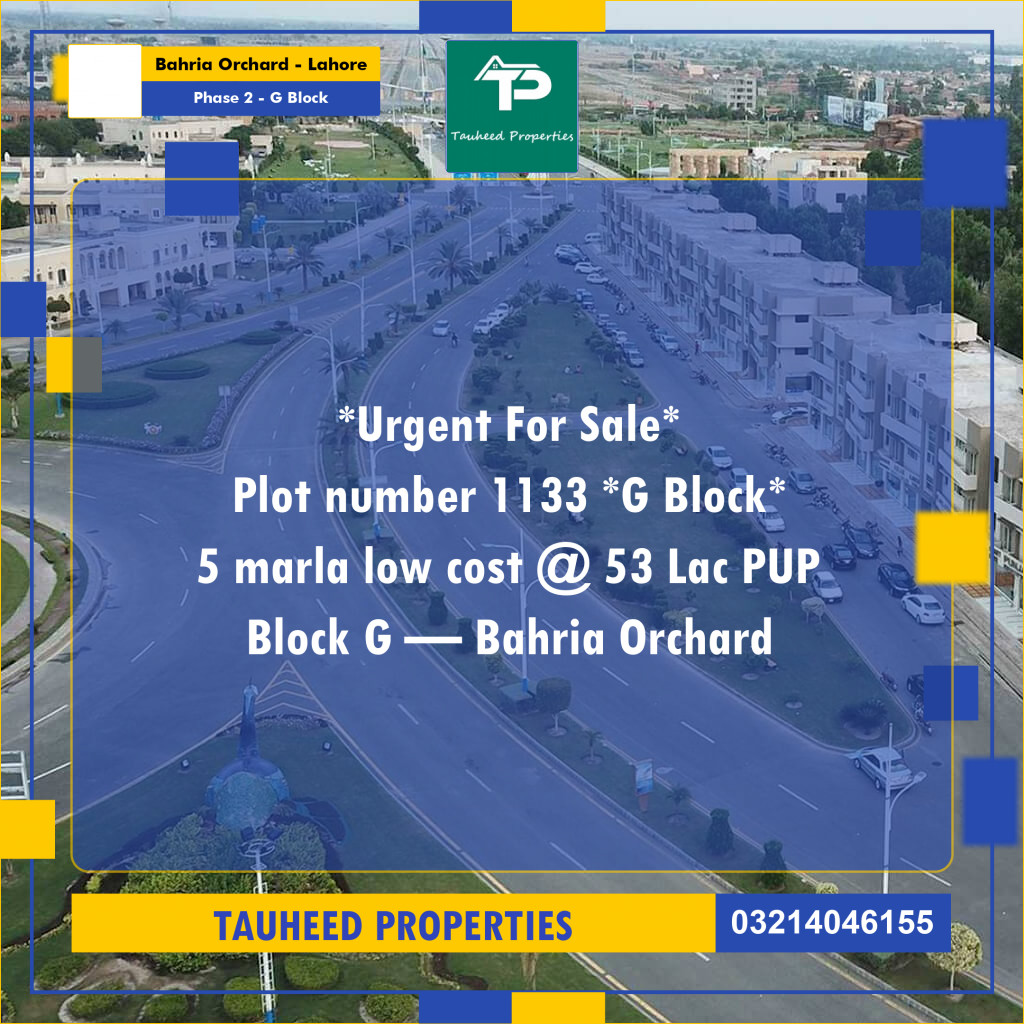 5 Marla Residential Plot for Sale in Phase 2 - G Block -  Bahria Orchard, Lahore - (BP-334872)