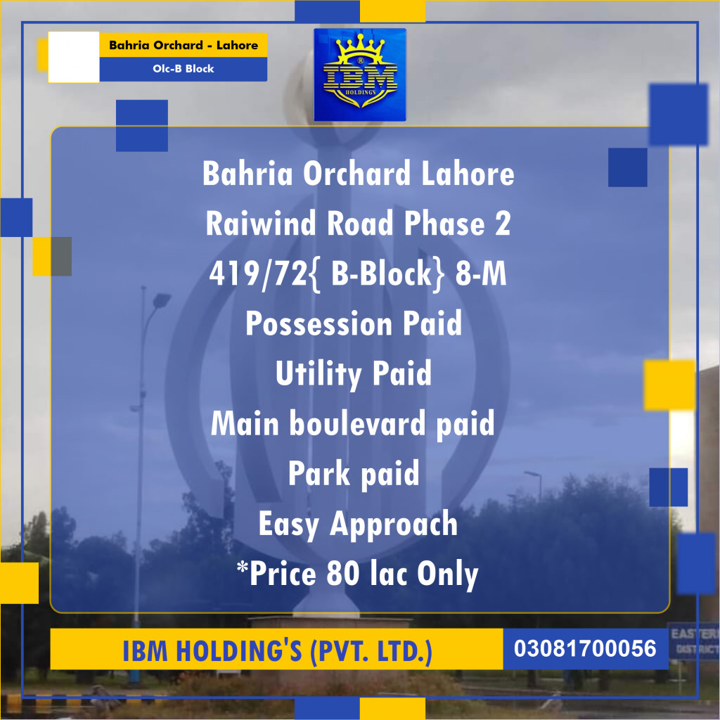 8 Marla Residential Plot for Sale in OLC-B Block -  Bahria Orchard, Lahore - (BP-334936)