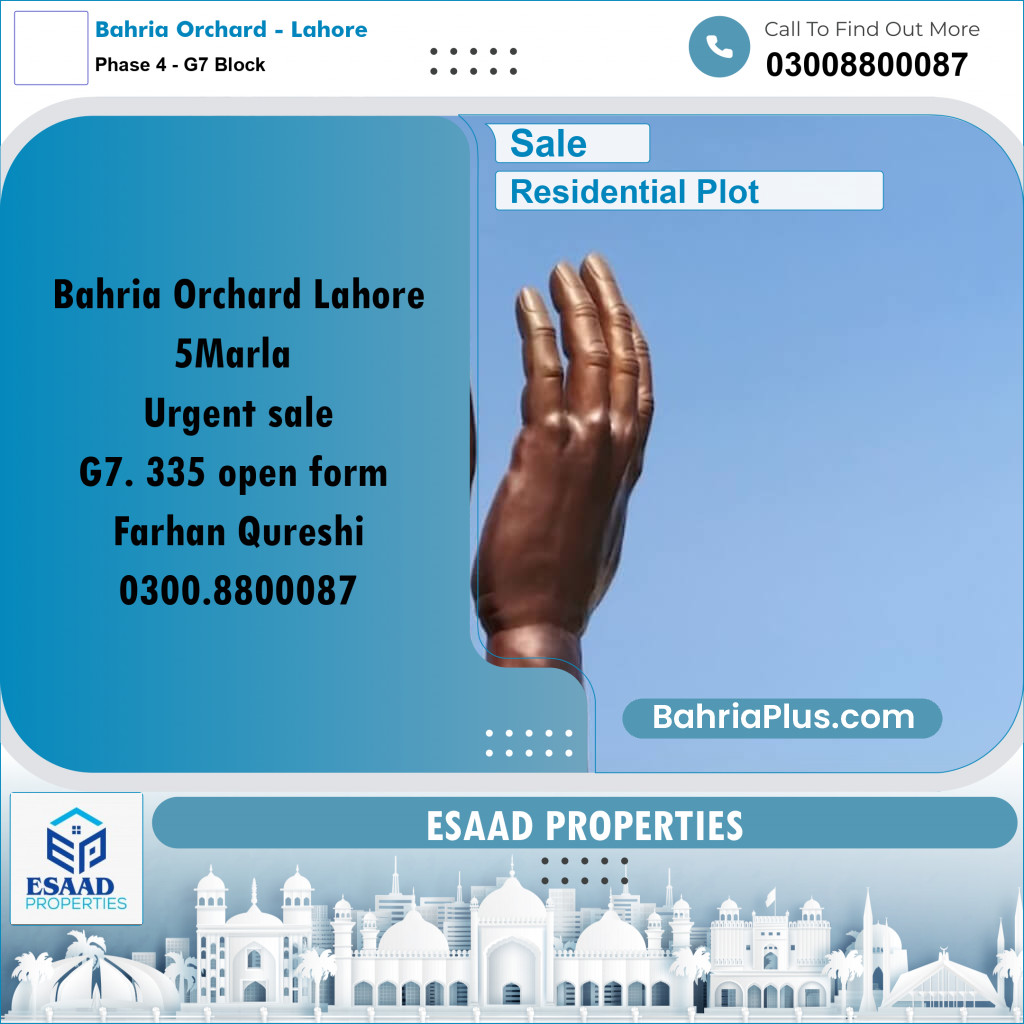 5 Marla Residential Plot for Sale in Phase 4 - G7 Block -  Bahria Orchard, Lahore - (BP-334947)