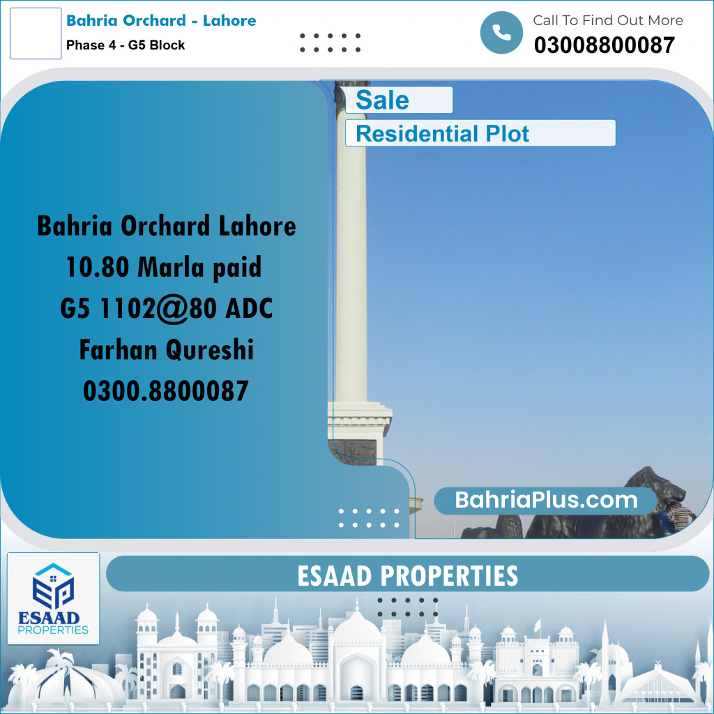 10 Marla Residential Plot for Sale in Phase 4 - G5 Block -  Bahria Orchard, Lahore - (BP-334955)