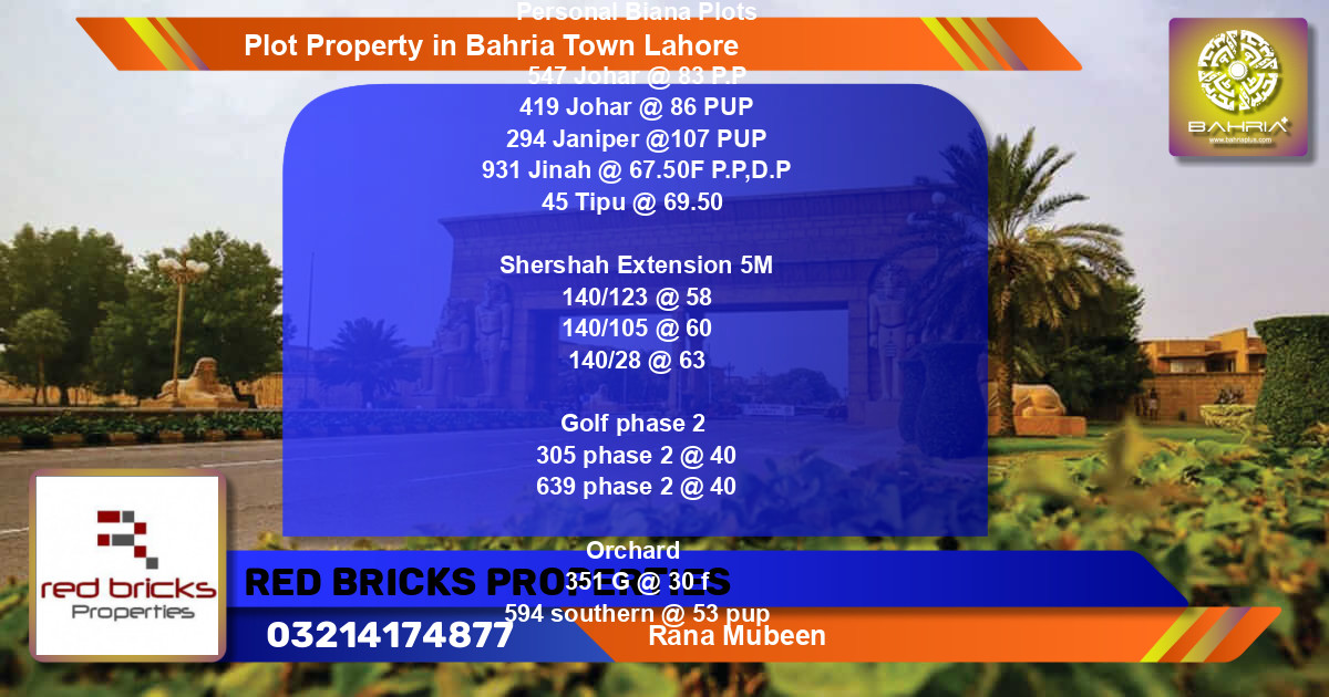 Residential Plot for Sale in Bahria Town, Lahore - (BP-33499)