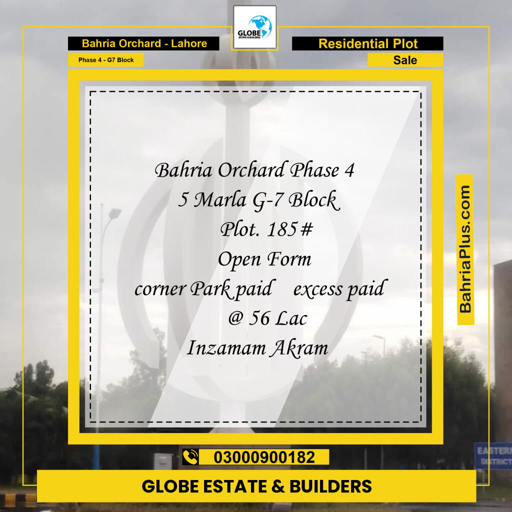 5 Marla Residential Plot for Sale in Phase 4 - G7 Block -  Bahria Orchard, Lahore - (BP-335061)