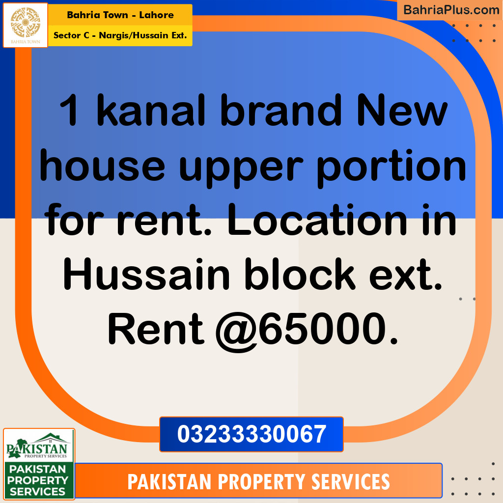 1 Kanal Residential House for Rent in Sector C - Nargis/Hussain Ext. -  Bahria Town, Lahore - (BP-335130)