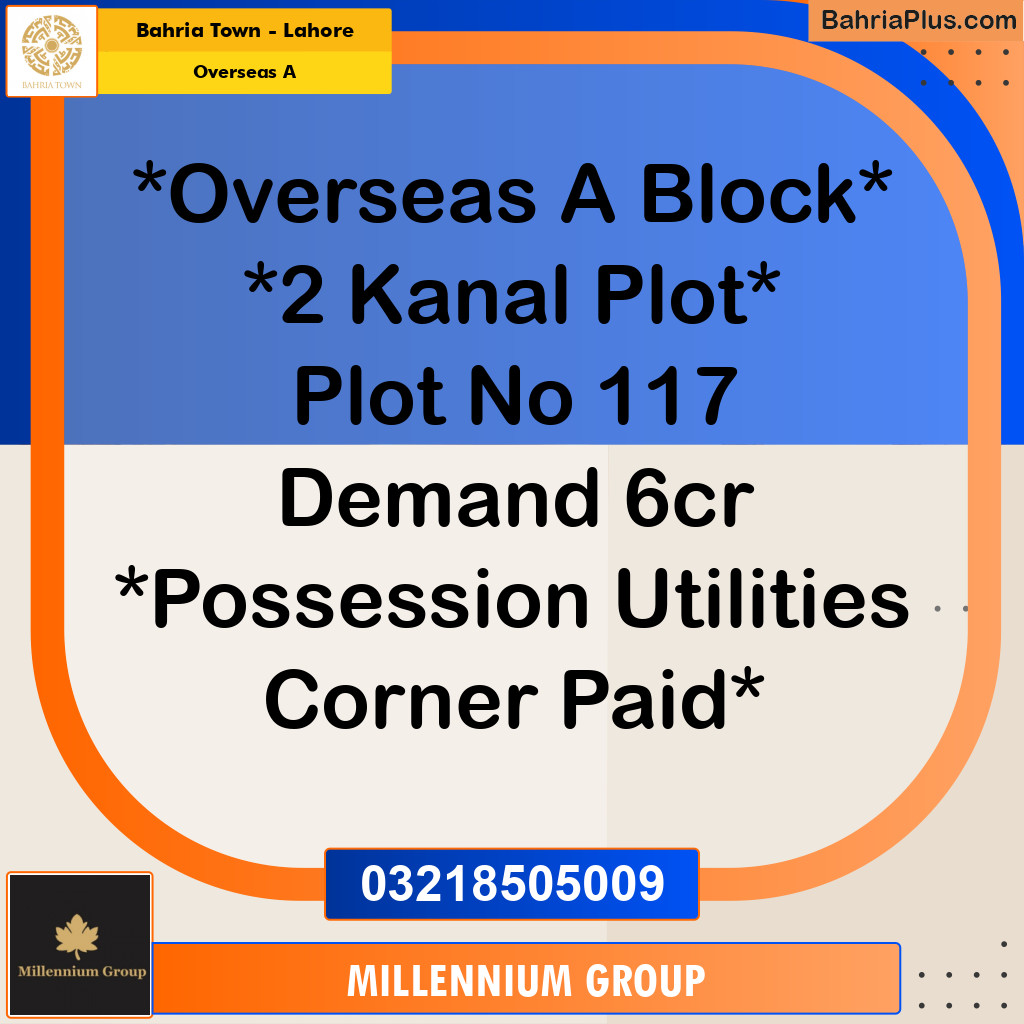 2 Kanal Residential Plot for Sale in Overseas A -  Bahria Town, Lahore - (BP-335132)