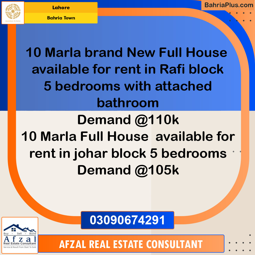 Residential House for Rent in Bahria Town, Lahore - (BP-335139)