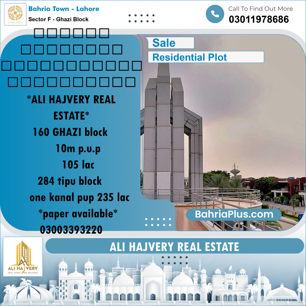 10 Marla Residential Plot for Sale in Sector F - Ghazi Block -  Bahria Town, Lahore - (BP-335159)