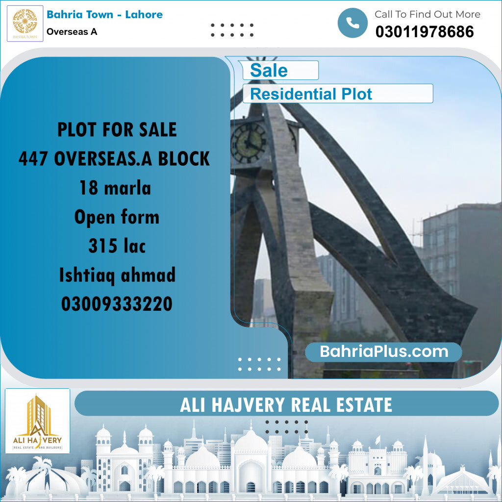18 Marla Residential Plot for Sale in Overseas A -  Bahria Town, Lahore - (BP-335160)