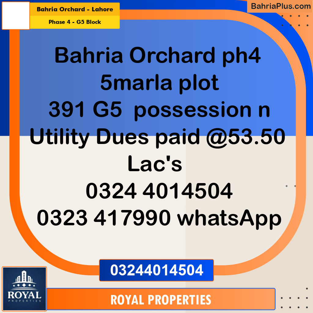 Residential Plot for Sale in Phase 4 - G5 Block -  Bahria Orchard, Lahore - (BP-335175)