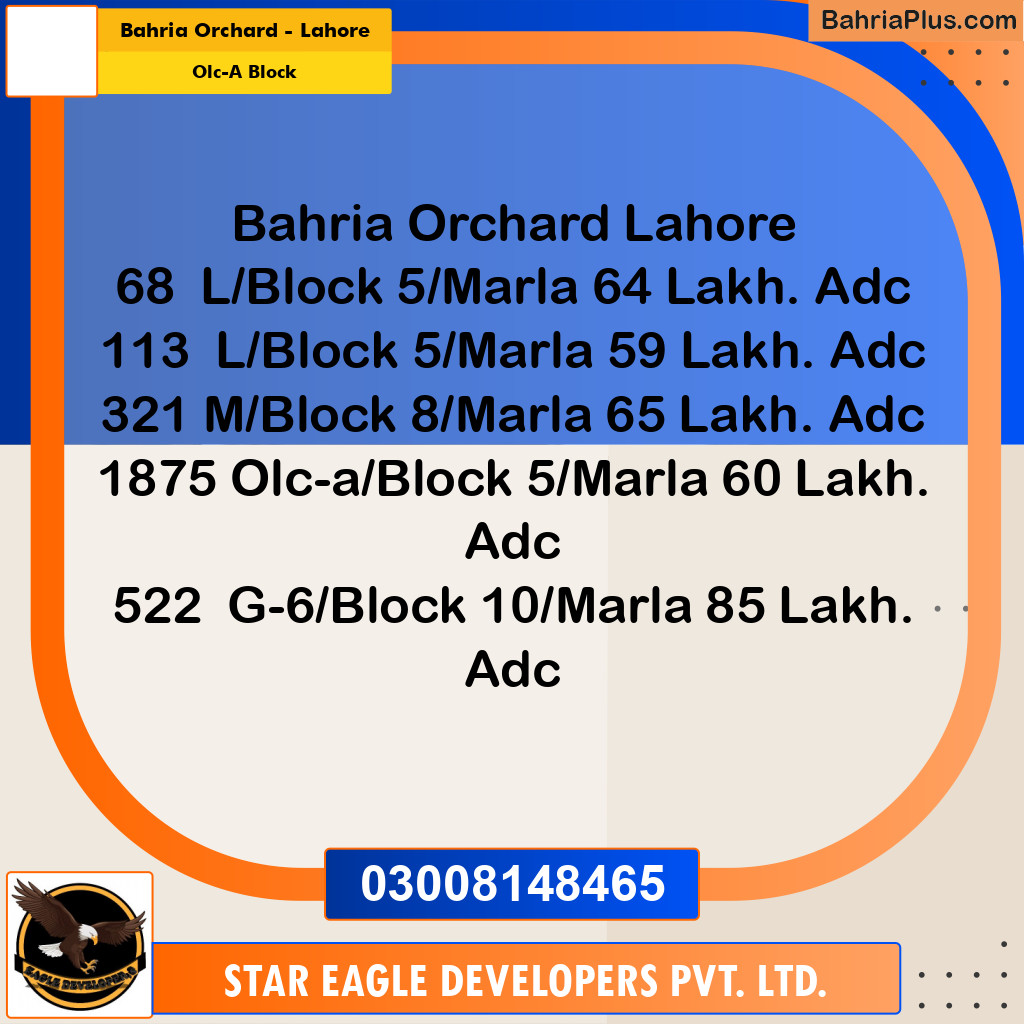 5 Marla Residential Plot for Sale in OLC-A Block -  Bahria Orchard, Lahore - (BP-335243)