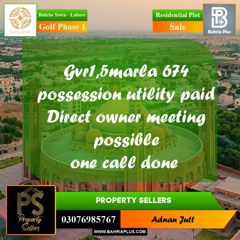 5 Marla Residential Plot for Sale in Golf Phase 1 -  Bahria Town, Lahore - (BP-335259)