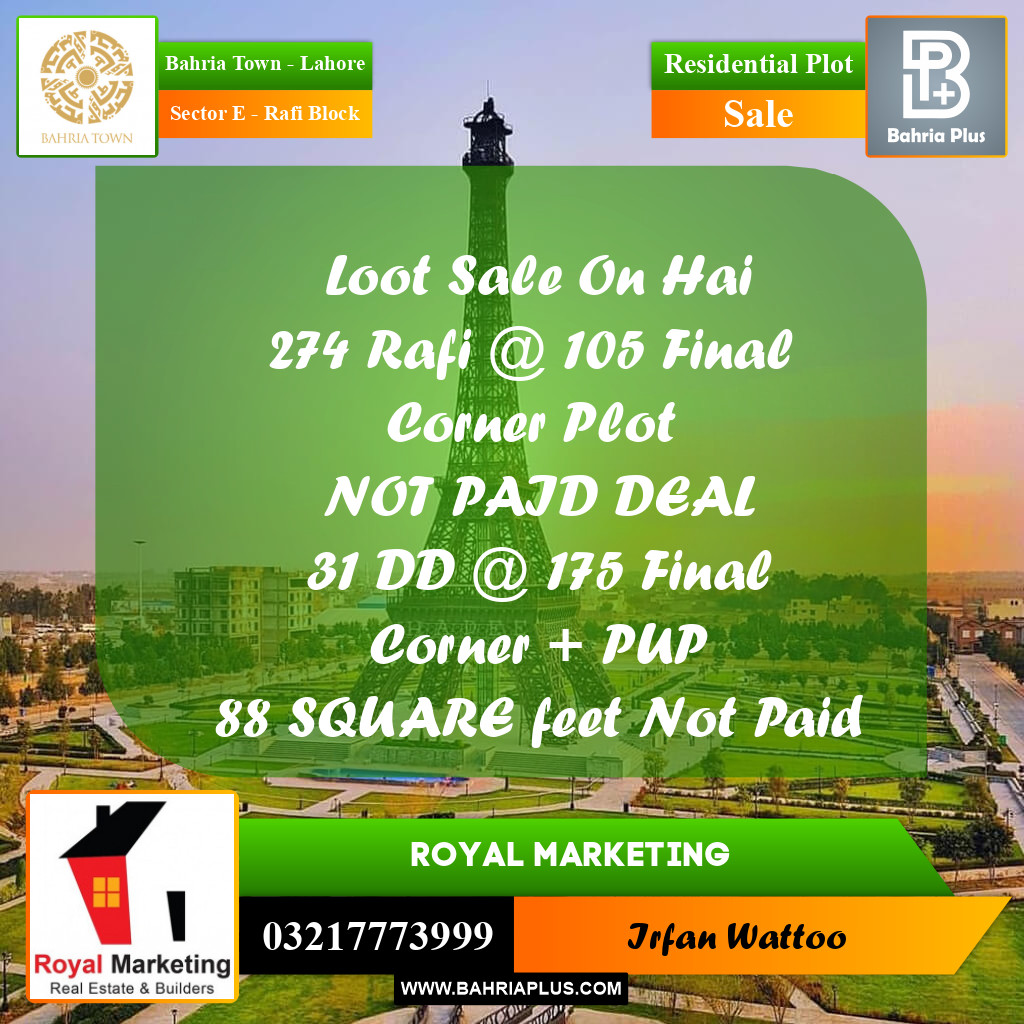 5 Marla Residential Plot for Sale in Sector E - Rafi Block -  Bahria Town, Lahore - (BP-335263)