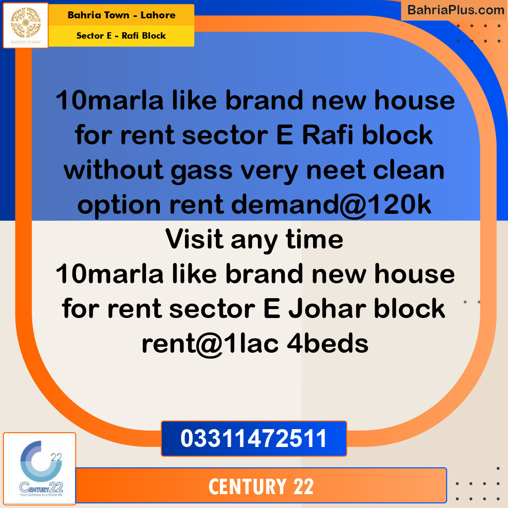 10 Marla Residential House for Rent in Sector E - Rafi Block -  Bahria Town, Lahore - (BP-335269)