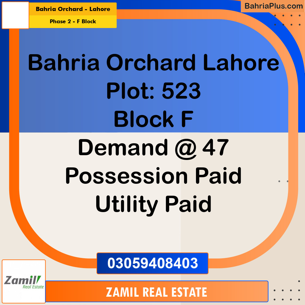 5 Marla Residential Plot for Sale in Phase 2 - F Block -  Bahria Orchard, Lahore - (BP-335286)