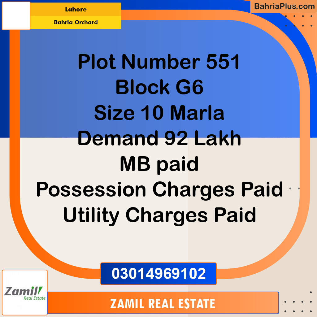 10 Marla Residential Plot for Sale in Bahria Orchard, Lahore - (BP-335311)