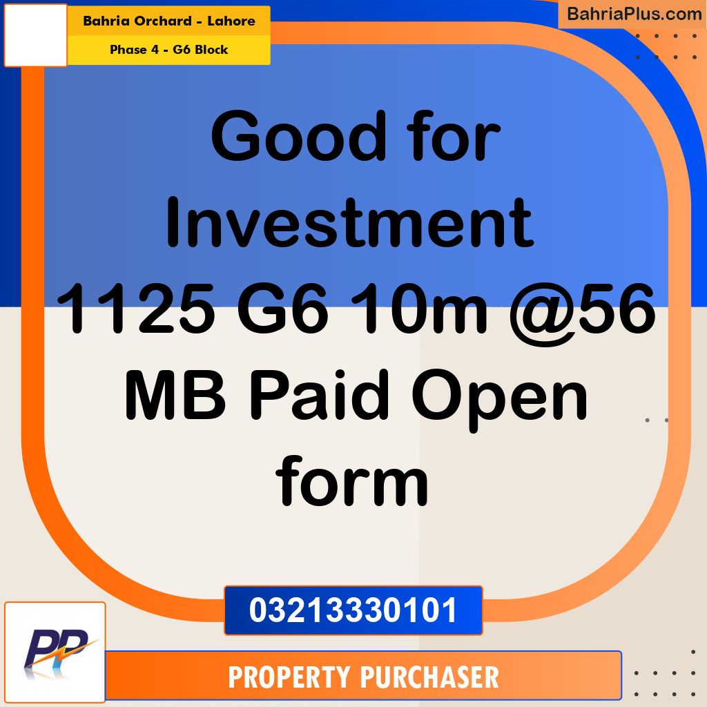 10 Marla Residential Plot for Sale in Phase 4 - G6 Block -  Bahria Orchard, Lahore - (BP-335344)