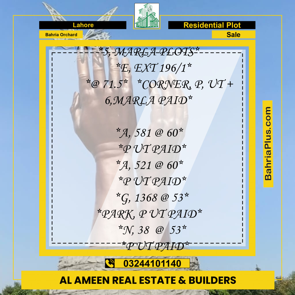 Residential Plot for Sale in Bahria Orchard, Lahore - (BP-335355)
