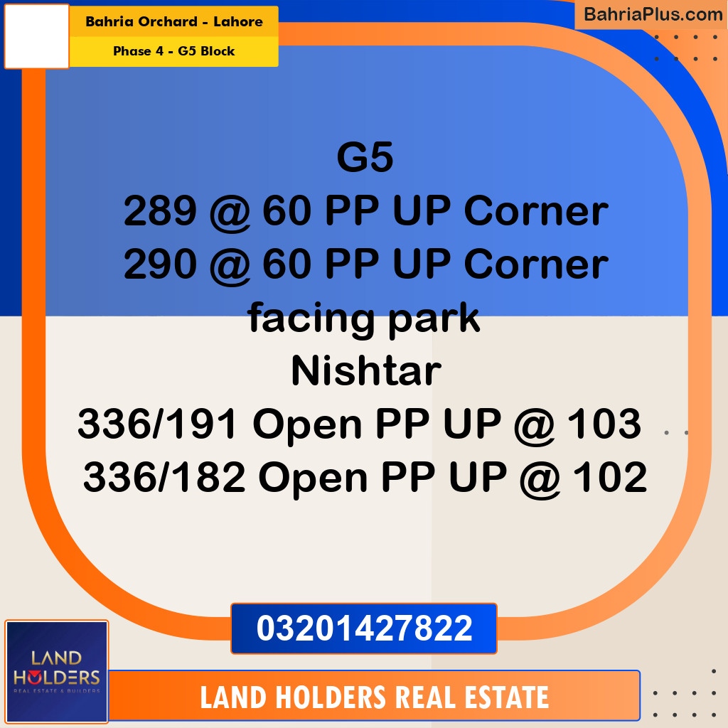 Residential Plot for Sale in Phase 4 - G5 Block -  Bahria Orchard, Lahore - (BP-335373)