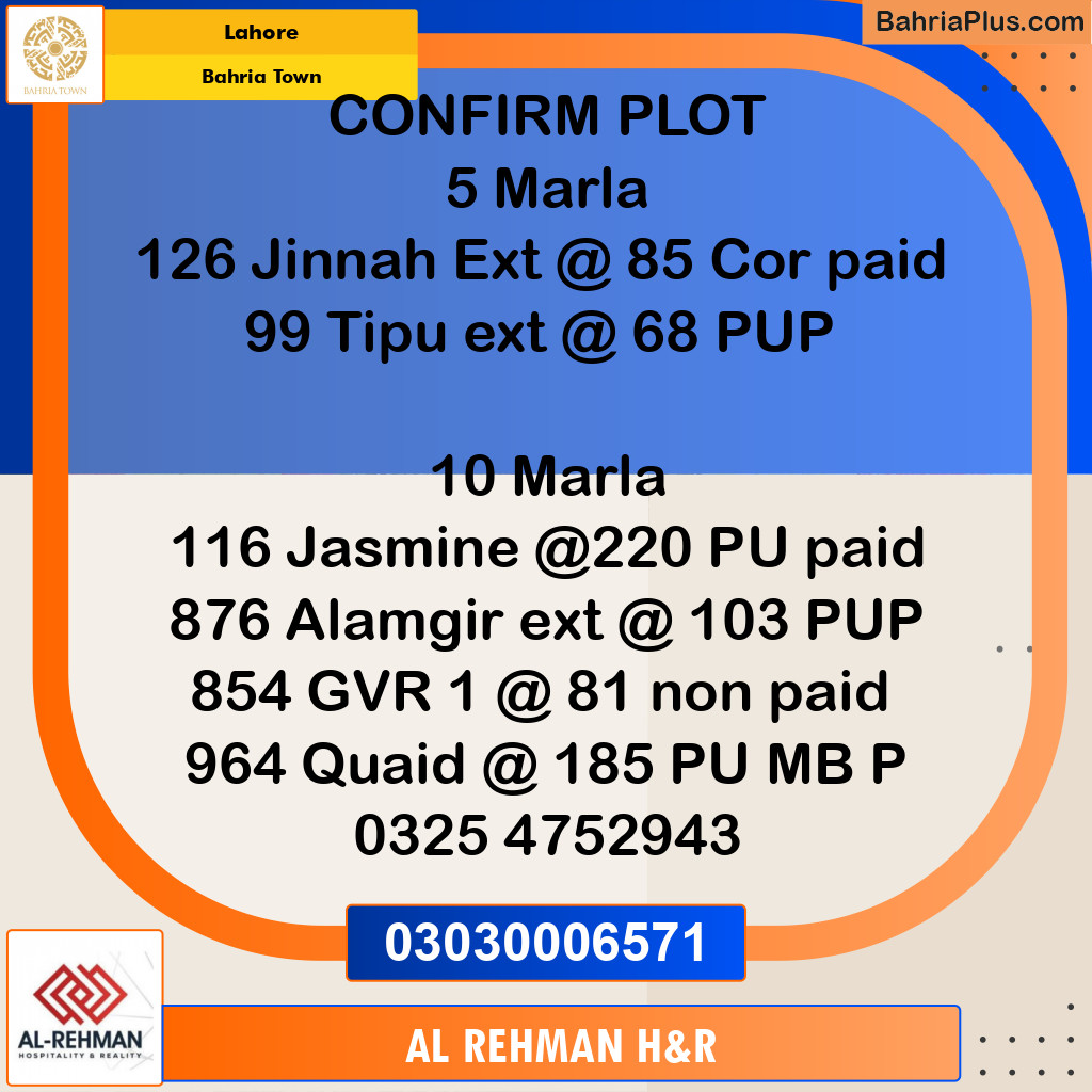5 Marla Residential Plot for Sale in Bahria Town, Lahore - (BP-335401)
