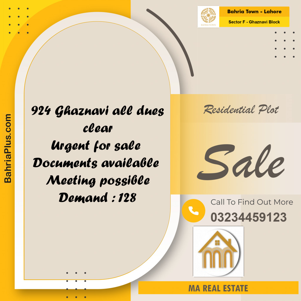 10 Marla Residential Plot for Sale in Sector F - Ghaznavi Block -  Bahria Town, Lahore - (BP-335444)