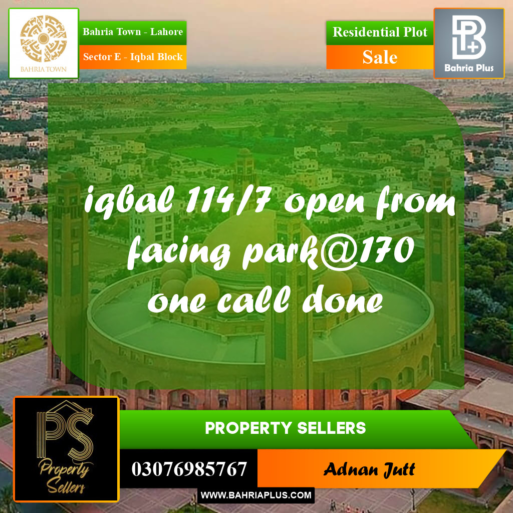 10 Marla Residential Plot for Sale in Sector E - Iqbal Block -  Bahria Town, Lahore - (BP-335455)